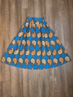 YAYG Women’s Blue & Orange Paisley A-Line Maxi Skirt With Pockets Size Medium